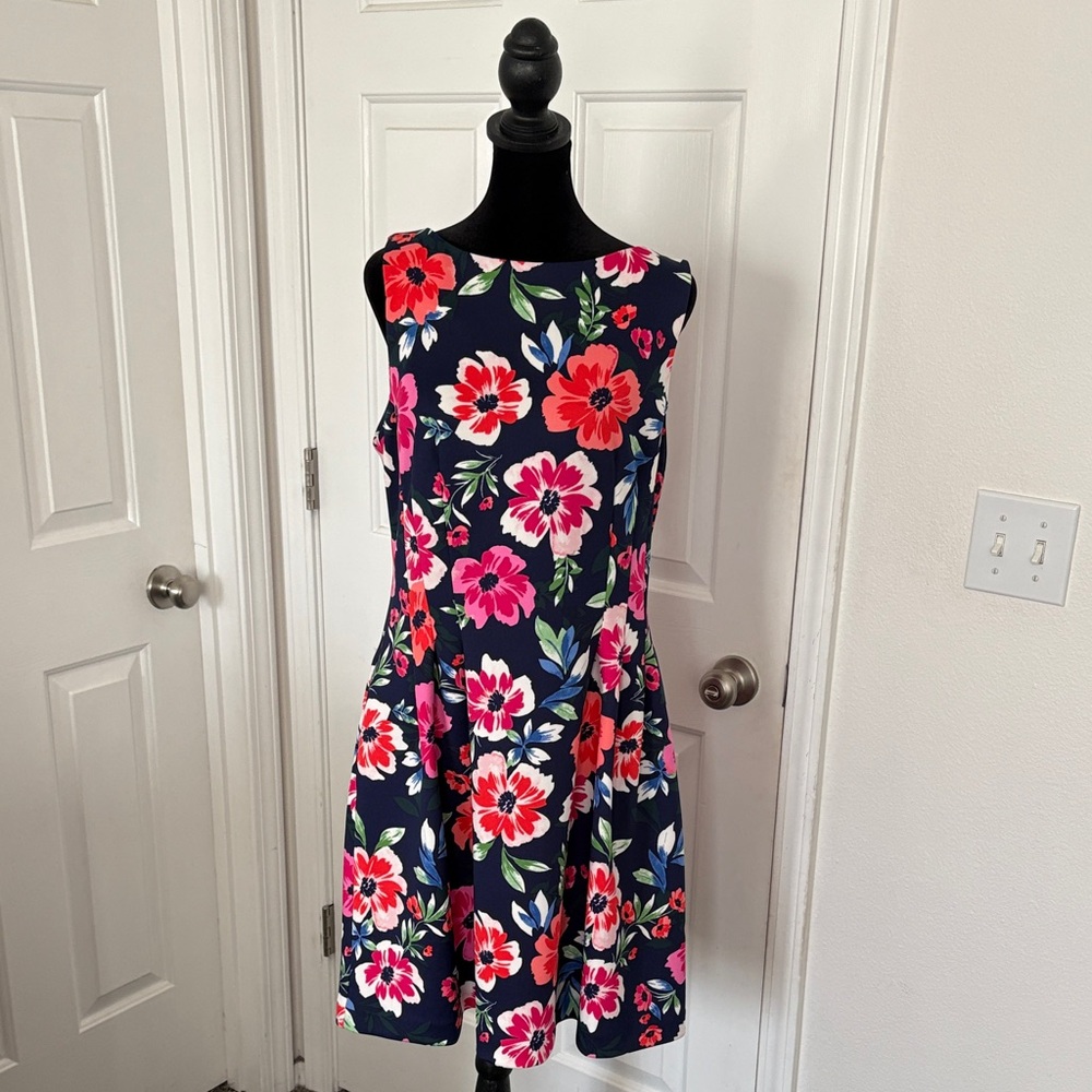 Vince Camuto Bateau Neck Scuba Knit Floral Dress.